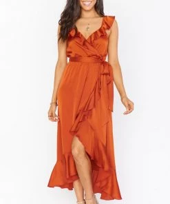 Show Me Your Mumu Samantha Ruffle Wrap Dress ~ Burnt Orange Luxe Satin Wedding Guest Dresses 12 Show Me Your Mumu Samantha Ruffle Wrap Dress ~ Burnt Orange Luxe Satin Wedding Guest Dresses