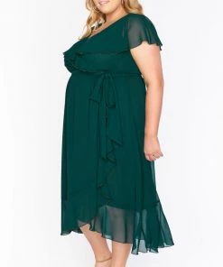 Show Me Your Mumu Jess Ruffle Midi Dress ~ Emerald Chiffon Maternity
