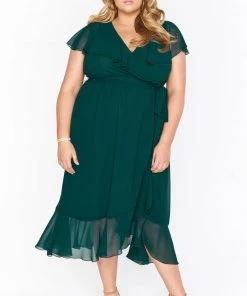 Show Me Your Mumu Jess Ruffle Midi Dress ~ Emerald Chiffon Maternity