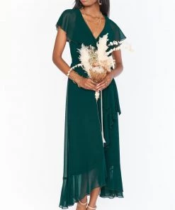 Show Me Your Mumu Jess Ruffle Midi Dress ~ Emerald Chiffon Maternity