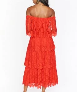 Show Me Your Mumu New Mu Lana Midi Dress ~ Red Spring Fling Lace