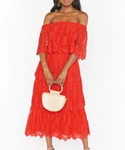 Show Me Your Mumu New Mu Lana Midi Dress ~ Red Spring Fling Lace