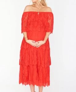 Show Me Your Mumu New Mu Lana Midi Dress ~ Red Spring Fling Lace