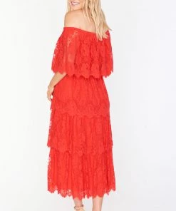 Show Me Your Mumu New Mu Lana Midi Dress ~ Red Spring Fling Lace
