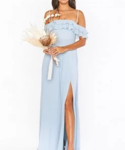 Show Me Your Mumu Bridesmaids Dresses Emma Ruffle Maxi Dress ~ Steel Blue Chiffon