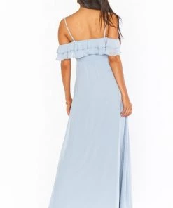 Show Me Your Mumu Bridesmaids Dresses Emma Ruffle Maxi Dress ~ Steel Blue Chiffon