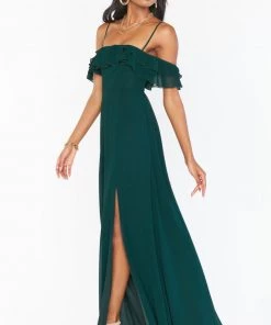 Show Me Your Mumu Emma Ruffle Maxi Dress ~ Emerald Chiffon Bridesmaids Dresses