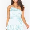 Show Me Your Mumu Superstar Ruffle Mini Dress ~ Mint Luxe Satin Dresses 1 Show Me Your Mumu Superstar Ruffle Mini Dress ~ Mint Luxe Satin Dresses