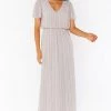 Show Me Your Mumu Wedding Guest Dresses Michelle Flutter Maxi Dress ~ Dove Grey Beaded