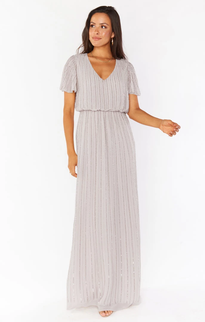 Show Me Your Mumu Wedding Guest Dresses Michelle Flutter Maxi Dress ~ Dove Grey Beaded 3 Show Me Your Mumu Wedding Guest Dresses Michelle Flutter Maxi Dress ~ Dove Grey Beaded