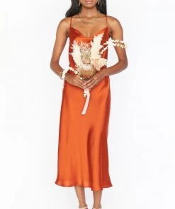Show Me Your Mumu Wedding Guest Dresses Verona Cowl Dress ~ Burnt Orange Luxe Satin