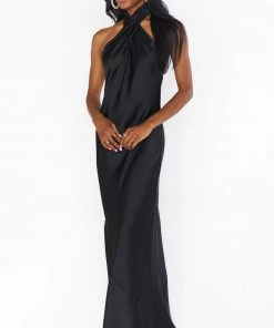 Show Me Your Mumu Jasmine Halter Maxi Dress ~ Black Luxe Satin