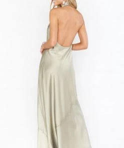 Show Me Your Mumu Jasmine Halter Maxi Dress ~ Moss Green Luxe Satin