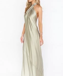 Show Me Your Mumu Jasmine Halter Maxi Dress ~ Moss Green Luxe Satin