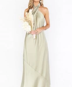 Show Me Your Mumu Jasmine Halter Maxi Dress ~ Moss Green Luxe Satin