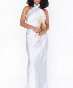 Show Me Your Mumu Dresses Jasmine Halter Maxi Dress ~ Silver Luxe Satin