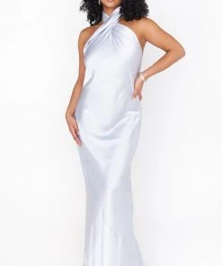 Show Me Your Mumu Dresses Jasmine Halter Maxi Dress ~ Silver Luxe Satin