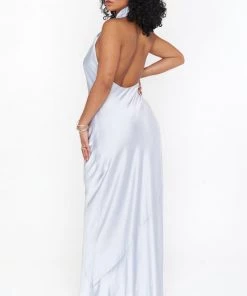 Show Me Your Mumu Dresses Jasmine Halter Maxi Dress ~ Silver Luxe Satin