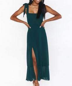 Show Me Your Mumu New Mu Claire Midi Dress ~ Emerald Chiffon