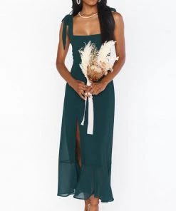 Show Me Your Mumu New Mu Claire Midi Dress ~ Emerald Chiffon