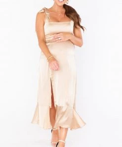 Show Me Your Mumu New Mu Claire Midi Dress ~ Champagne Luxe Satin