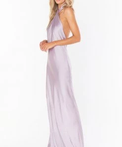 Show Me Your Mumu Jasmine Halter Maxi Dress ~ Dusty Purple Luxe Satin