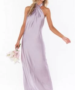 Show Me Your Mumu Jasmine Halter Maxi Dress ~ Dusty Purple Luxe Satin