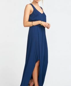 Show Me Your Mumu Kendall Maxi Dress With Long Lining ~ Rich Navy Crisp Bridesmaids Dresses