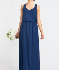 Show Me Your Mumu Kendall Maxi Dress With Long Lining ~ Rich Navy Crisp Bridesmaids Dresses