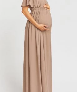 Show Me Your Mumu Maternity Emily Empire Maxi Dress ~ Dune Chiffon