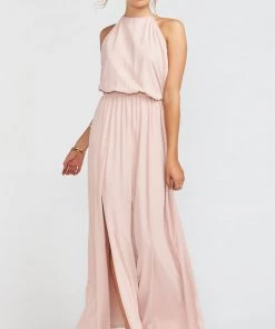 Show Me Your Mumu Heather Halter Dress With Long Lining ~ Dusty Blush Crisp Bridesmaids Dresses