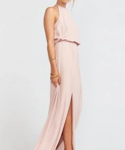 Show Me Your Mumu Heather Halter Dress With Long Lining ~ Dusty Blush Crisp Bridesmaids Dresses
