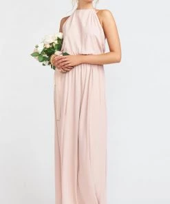 Show Me Your Mumu Heather Halter Dress With Long Lining ~ Dusty Blush Crisp Bridesmaids Dresses