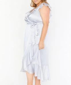 Show Me Your Mumu Samantha Ruffle Wrap Dress ~ Silver Luxe Satin