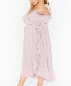 Show Me Your Mumu Dresses Jess Ruffle Midi Dress ~ Neutral Mauve Chiffon