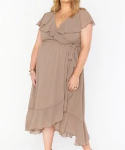 Show Me Your Mumu Jess Ruffle Midi Dress ~ Dune Chiffon Dresses