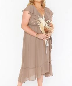 Show Me Your Mumu Jess Ruffle Midi Dress ~ Dune Chiffon Dresses