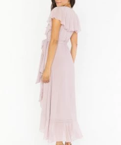 Show Me Your Mumu Dresses Jess Ruffle Midi Dress ~ Neutral Mauve Chiffon