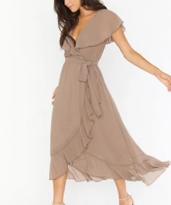 Show Me Your Mumu Jess Ruffle Midi Dress ~ Dune Chiffon Dresses