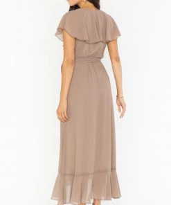 Show Me Your Mumu Jess Ruffle Midi Dress ~ Dune Chiffon Dresses