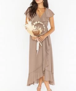 Show Me Your Mumu Jess Ruffle Midi Dress ~ Dune Chiffon Dresses