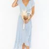 Show Me Your Mumu Jess Ruffle Midi Dress ~ Steel Blue Chiffon