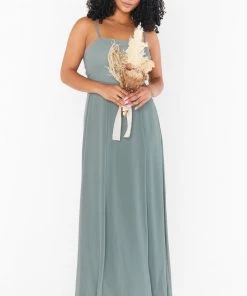 Show Me Your Mumu Bridesmaids Dresses Lauren Tie Maxi Dress ~ Deep Sage Chiffon