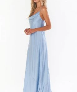Show Me Your Mumu Tuscany Maxi Slip Dress ~ Steel Blue Luxe Satin