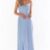 Show Me Your Mumu Tuscany Maxi Slip Dress ~ Steel Blue Luxe Satin