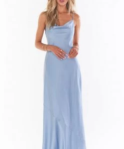 Show Me Your Mumu Tuscany Maxi Slip Dress ~ Steel Blue Luxe Satin