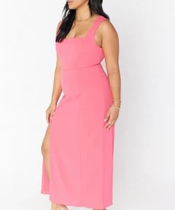 Show Me Your Mumu Eden Midi Dress ~ Flamingo Pink Stretch