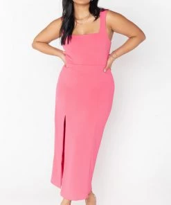 Show Me Your Mumu Eden Midi Dress ~ Flamingo Pink Stretch