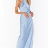 Show Me Your Mumu Jasmine Halter Maxi Dress ~ Steel Blue Luxe Satin