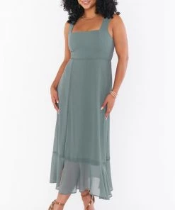 Show Me Your Mumu Claire Midi Dress ~ Deep Sage Chiffon